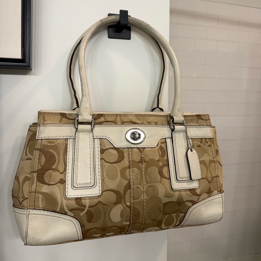 Vintage (2007) Coach Hampton Signature Optic Carry-All Satchel Bag- White